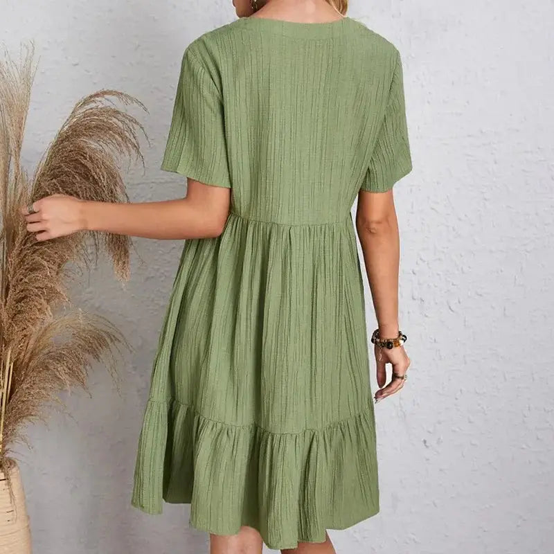 V-neck Short Sleeve Dress Summer Fashion Casual Loose Ruffled Dresses Beach Clothing Women Elegant Emporium V-neck Short Sleeve Dress Summer Fashion Casual Loose Ruffled Dresses Beach Clothing Women Boho Dress Elegant Emporium