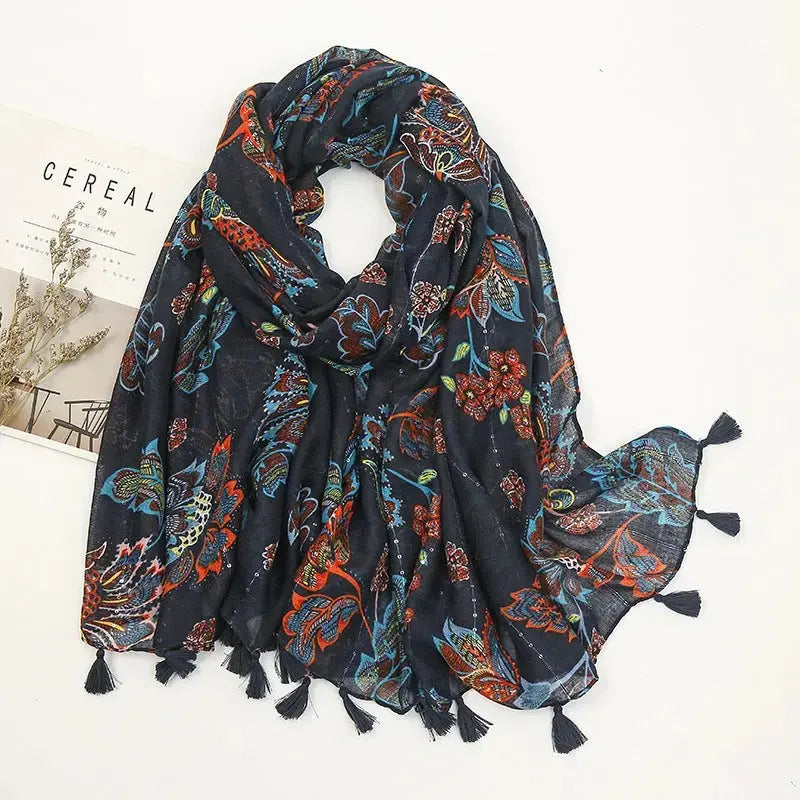 Women's Bohemian Rhinestone Printed Scarf Elegant Emporium
