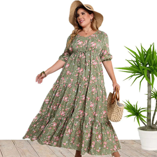 Bohemian Print Loose Plus Size Dress Elegant Emporium