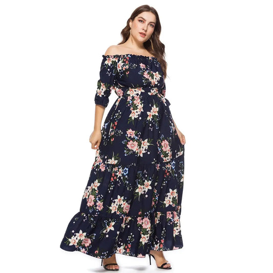 Off Shoulder Bohemian Plus Size Floral Maxi Dress Elegant Emporium