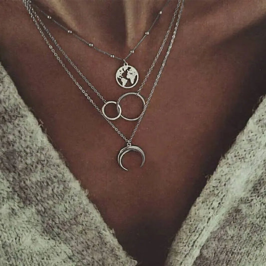 Fashionable Multilayer Boho Moon Map Necklace Elegant Emporium Fashionable Multilayer Boho Moon Map Necklace Necklace  Elegant Emporium