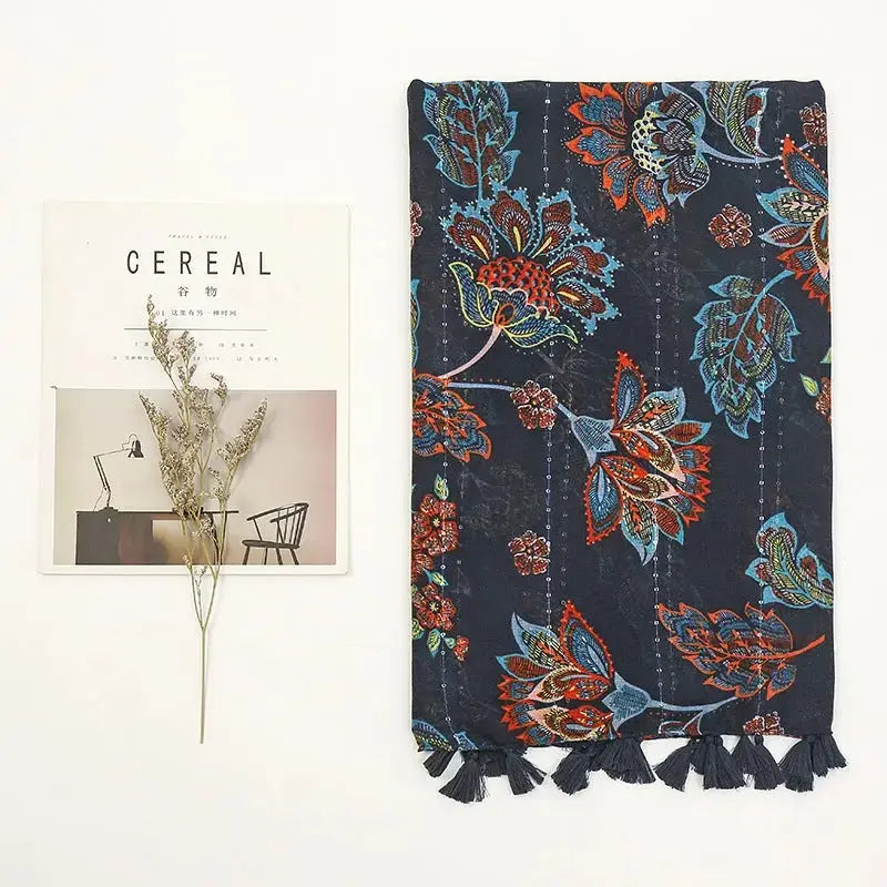 Women's Bohemian Rhinestone Printed Scarf Elegant Emporium