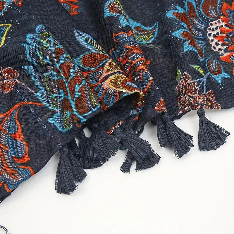 Women's Bohemian Rhinestone Printed Scarf Elegant Emporium